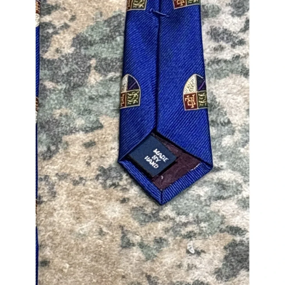 Genuine Polo Ralph Lauren Club Silk Tie - Blue With Shields Hand Made Silk USA